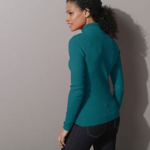 Blancheporte Žebrovaný pulovr s rolákem zelená jedlová 52