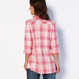 Blancheporte Flanelová košile, potisk kostky třešňová/růžová 50