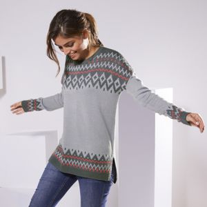 Blancheporte Žakárový pulovr kašmírový na dotek šedá/antracitová 50