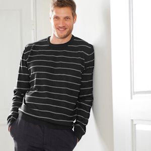 Blancheporte Pruhovaný pulovr s kulatým výstřihem, kašmírový na dotek černá/šedý melír 87/96 (M)