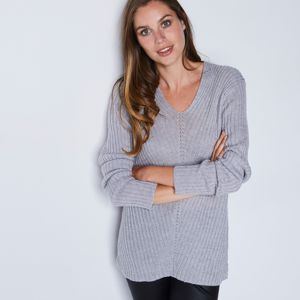 Blancheporte Žebrovaný pulovr s výstřihem do "V" šedý melír 50