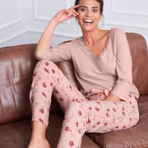 Blancheporte Pyžamové kalhoty s květinovým vzorem růžová 52