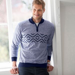 Blancheporte Žakárový pulovr se stojáčkem na zip modrá 107/116 (XL)