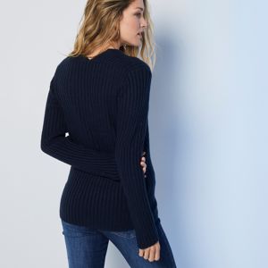 Blancheporte Žebrovaný pulovr s výstřihem do "V" nám.modrá 52