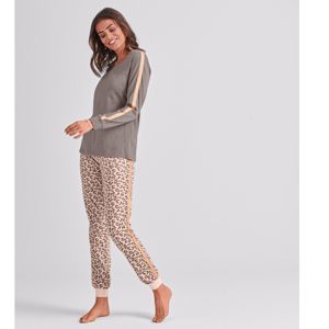 Blancheporte Pyžamo s třpytivými pruhy, leopardí vzor růžová/hnědošedá 42/44