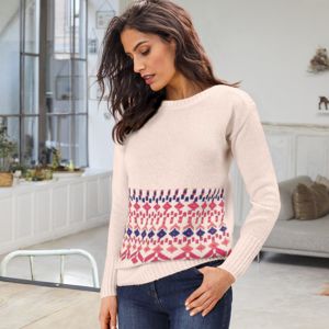 Blancheporte Žebrovaný pulovr se žakárovým vzorem režná/purpurová 52