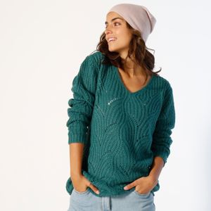 Blancheporte Ažurový pulovr s výstřihem do "V" zelená jedlová 54