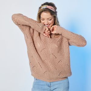 Blancheporte Ažurový pulovr s kulatým výstřihem pralinka 52
