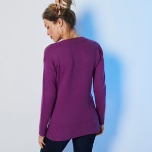 Blancheporte Žebrovaný pulovr s kulatým výstřihem purpurová 42/44