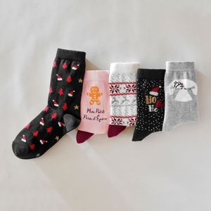 Blancheporte Ponožky s vánočními motivy, 5 párů šedá/růžová/černá 35/38