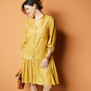 Blancheporte Propínací jednobarevné šaty s volány medová 44