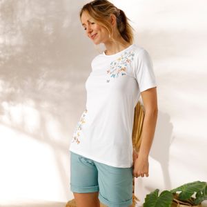 Blancheporte Bavlněné tričko s potiskem motýlů bílá 50