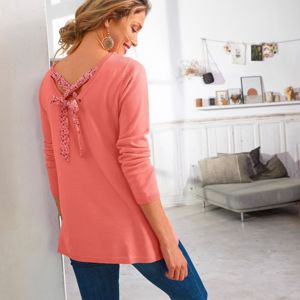 Blancheporte Jednobarevný pulovr se šněrováním zádech, minimalistický design korálová 50