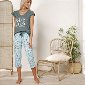 Blancheporte 3/4 pyžamové kalhoty s potiskem květin zelená mořská 46/48