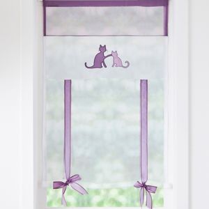 Blancheporte Vitrážová záclona na vytažení, s motivem koček purpurová/bílá 45x160cm