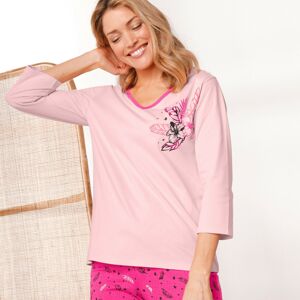 Blancheporte Pyžamové tričko se 3/4 rukávy a středovým potiskem květin růžová 50