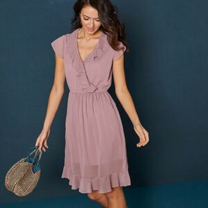 Blancheporte Krátké jednobarevné šaty s volány a krátkými rukávy růžová pudrová 50