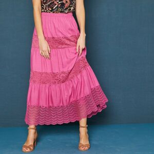 Blancheporte Dlouhá sukně s macramé růžové dřevo 52