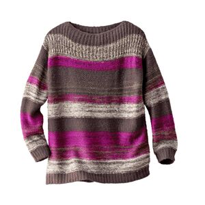 Blancheporte Pruhovaný pulovr se zlatým vláknem čokoládová/purpurová 42/44