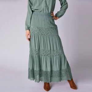 Blancheporte Dlouhá sukně s macramé zelenkavá 42