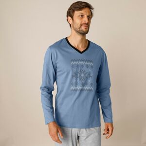 Blancheporte Pyžamové tričko s potiskem a dlouhými rukávy modrá 107/116 (XL)