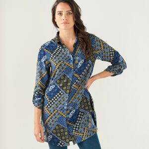 Blancheporte Košilová tunika s knoflíčky a potiskem modrá indigo 40