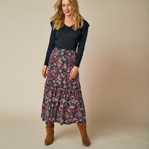 Blancheporte Dlouhá sukně s potiskem květin černá/červená 52
