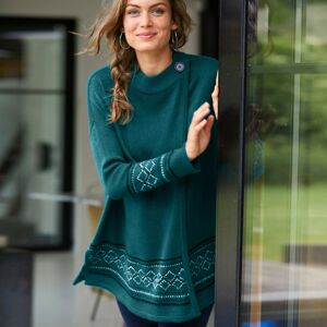 Blancheporte Pončo pulovr se žakárovým vzorem smaragová 42/44