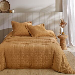 Blancheporte Jednobarevný prošívaný přehoz na postel s geometrickým designem medová povlak na pol.65x65cm,bez lemu