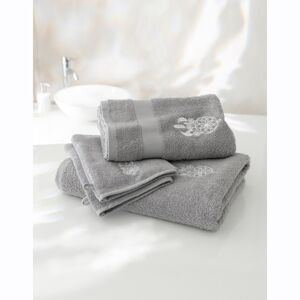 Blancheporte Froté koupelnová sada s výšivkou lapače snů 420 g/m2 šedá ručník 50x100cm+žínka