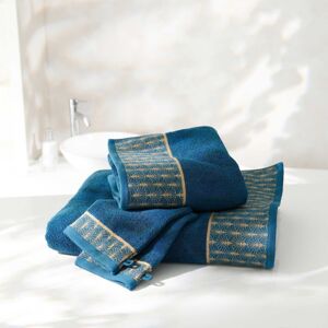 Blancheporte Froté koupelnová sada s originální výšivkou 420 g/m2 paví modrá ručník 50x100cm+žínka