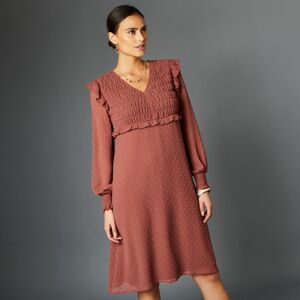 Blancheporte Rozšířené šaty s výšivkou a žabičkováním růžové dřevo 54