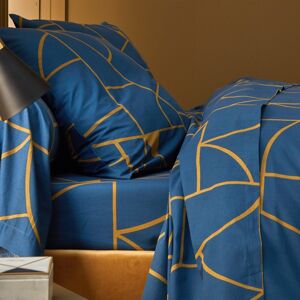 Blancheporte Povlečení Geoffroy s grafickým designem, bavlna paví modrá klasické prostěradlo,180x290cm