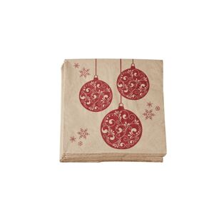 Blancheporte Sada 25 papírových ubrousků s motivem vánočních koulí béžová/červená 25 ks