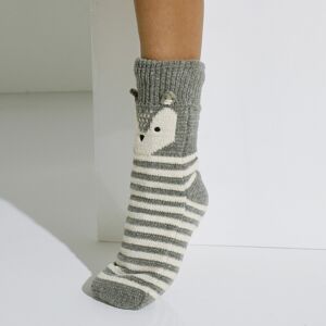 Blancheporte Bačkorové ponožky ze žinylkového úpletu, motiv lišky šedá 36/37