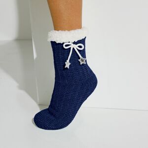 Blancheporte Bačkorové ponožky ze žinylkového úpletu, s mašličkou a hvězdičkami nám.modrá 36/37