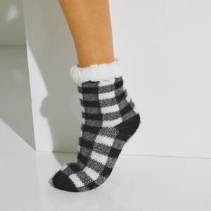 Blancheporte Bačkorové ponožky s kožešinovou imitací, kostkovaný design černá/bílá 36/37