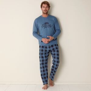 Blancheporte Kostkované bavlněné pyžamo s dlouhými rukávy a kalhotami modrošedá 137/146 (4XL)
