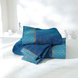 Blancheporte Froté sada s geometrickým motivem 420 g/m2 paví modrá ručník 50x100cm+žínka