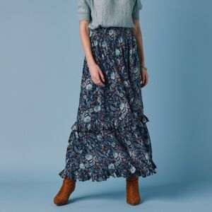 Blancheporte Dlouhá volánová sukně s potiskem květin tyrkysová/bronzová 50