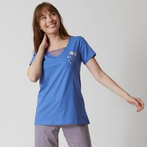 Blancheporte Pyžamové tričko s krátkými rukávy a potiskem květin modrá džínová 38/40