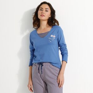 Blancheporte Pyžamové tričko s dlouhými rukávy a potiskem květin modrá džínová 34/36