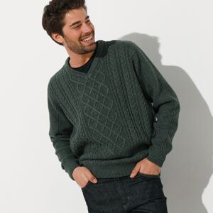Blancheporte Irský pulovr s výstřihem do "V" khaki melír 117/126 (XXL)