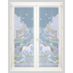 Blancheporte Rovná vitrážová záclona s motivem koňů, pro garnýžovou tyč, pár barevný potisk 44x120cm