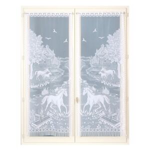 Blancheporte Rovná vitrážová záclona s motivem koňů, pro garnýžovou tyč, pár bílá 60x220cm