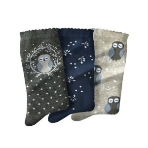 Blancheporte Sada 3 párů ponožek s motivem "sovy" šedý melír/nám.modrá 39/42