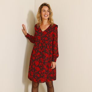 Blancheporte Voálové šaty s potiskem rostlinného vzoru černá/červená 38