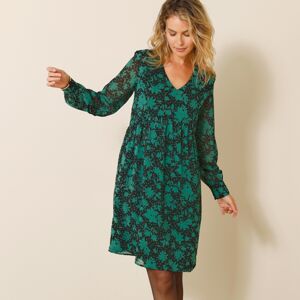 Blancheporte Voálové šaty s potiskem rostlinného vzoru černá/zelená 42