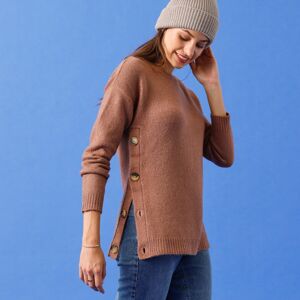 Blancheporte Rovný pulovr s postranními knoflíky oříšková 54