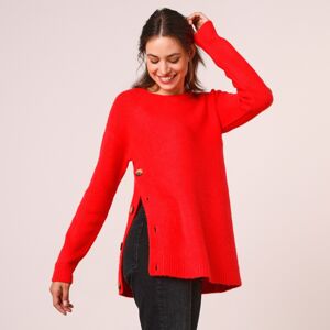Blancheporte Rovný pulovr s postranními knoflíky červená 52